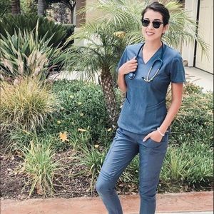 FIGS Heather Denim Tapered Top